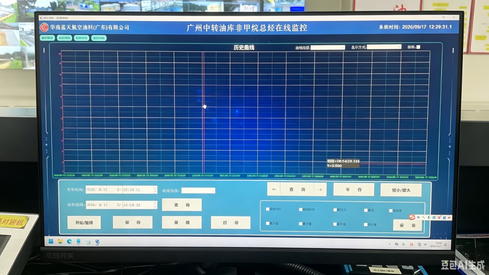 监控平台浓度趋势曲线界面，各监测点浓度逐时展开